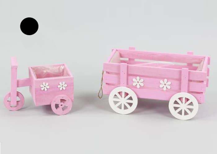 Immagine e commerce Portavaso legno rosa forma carrretto per vaso 10