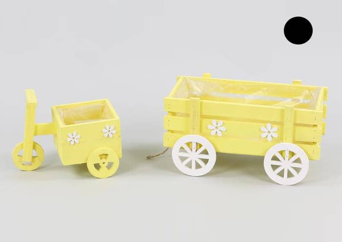 Immagine e commerce Cassetta in legno per fiori forma carretto colore giallo