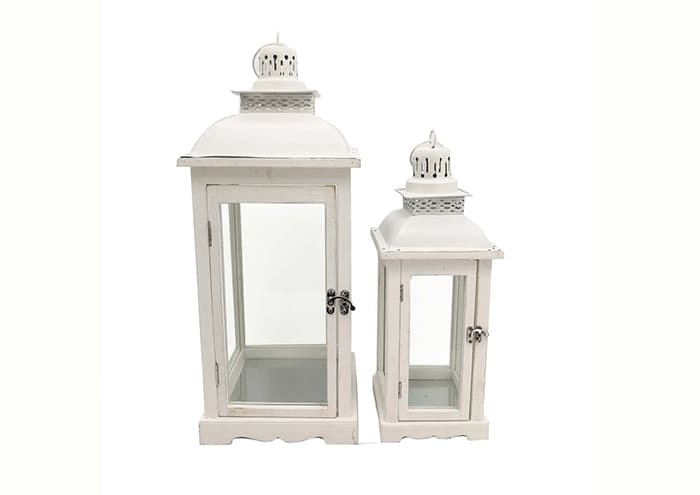 Immagine e commerce Serie 2 Lanterne legno tetto metallo colore bianco cm 46 e 64