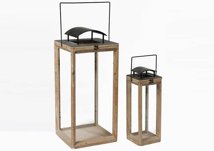 Immagine e commerce Serie 2 lanterne in legno naturale tetto curvo metallo alte 52 84 cm