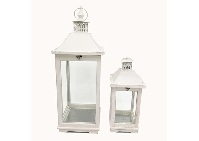 Immagine e commerce Serie 2 lanterne bianche in legno apertura superiore alte  41 67 cm