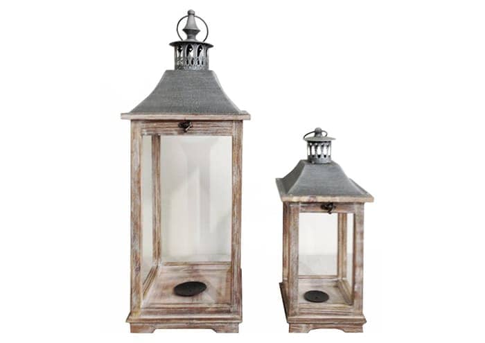 Immagine e commerce Serie 2 lanterne legno natuarale sbiancato apertura superiore alte  41 67 cm