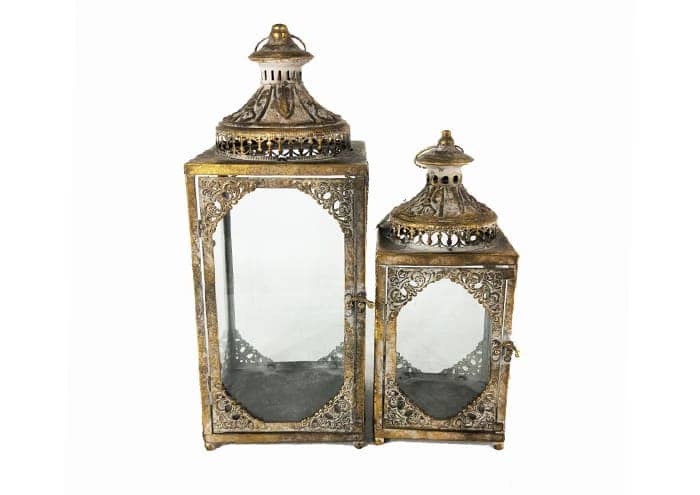 Immagine e commerce Serie 2 lanterne metallo oro damscato quadrate alte 36 e 45 cm
