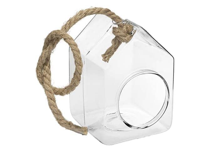 Immagine e commerce Vaso da appendere vetro corda grezza forma casa con foro 10x10 h15 cm