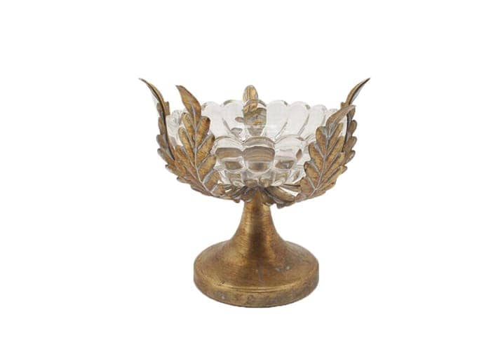 Immagine e commerce Porta candele metallo oro art déco con fiore vetro diametro 22