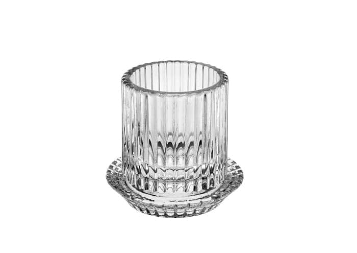 Immagine e commerce Porta tealight cilndro vetro decoro righe con base cm 8 h7