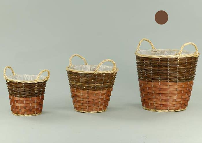 Immagine e commerce Cesti vimini con manici bicolore miele marrone per piante vaso 18 cm