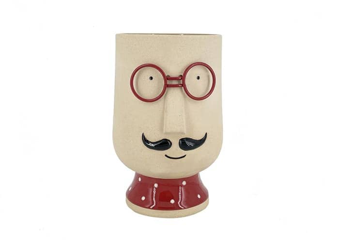 Immagine e commerce Porta vaso testa di signore con baffi e occhiali alto 23 cm
