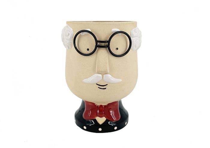 Immagine e commerce Porta vaso testa di signore con papillon baffi e occhiali alto21 cm