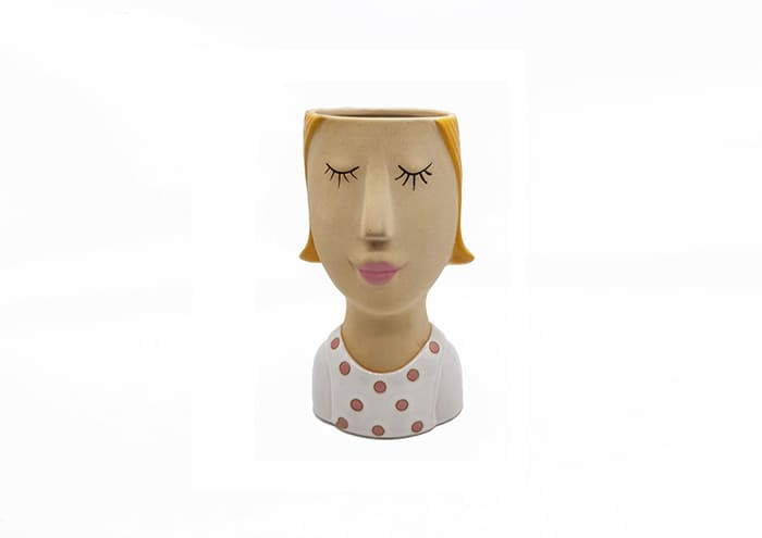 Immagine e commerce Portavaso busto di signora con vestito bianco a pois rosa alto cm 17