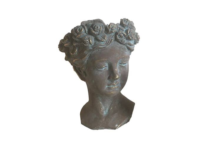 Immagine e commerce Vaso in cemento color Bronzo busto di ragazza con corona fiori alto 27 cm