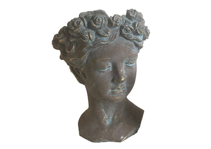 Immagine e commerce Vaso in cemento color Bronzo busto di ragazza con corona fiori alto 33 cm
