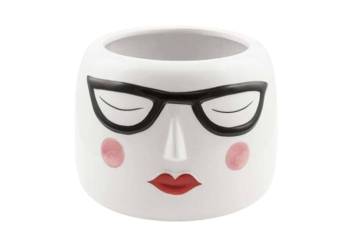 Immagine e commerce Portavaso in ceramica dipinto viso donna con occhiali diametro 14 cm