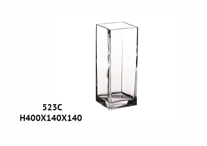 Vaso prisma di vetro quadrato fondo spesso cm 14x14 h40