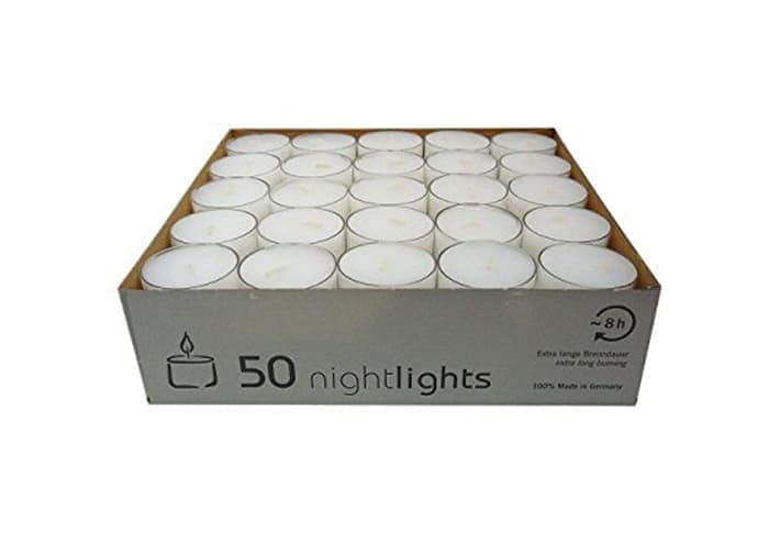 Candele tealight in plastica trasparente durata 8 ore confezione 50 pz