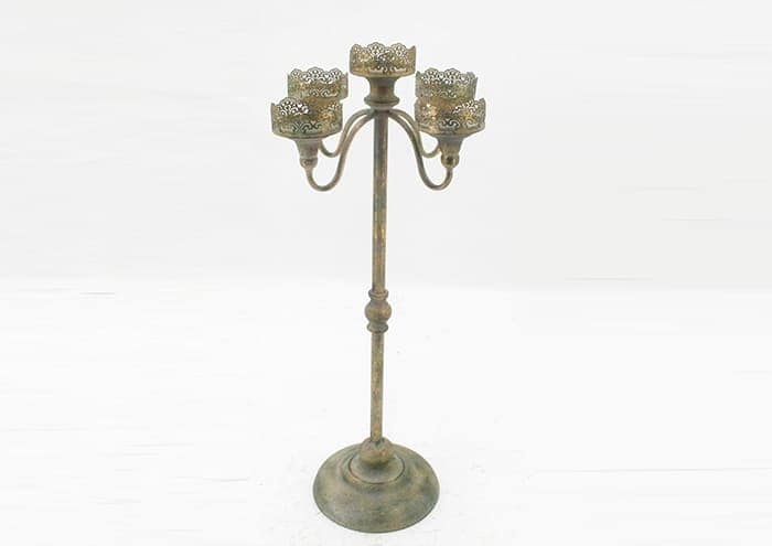 Immagine e commerce Candelabro 5 fiamme con vetri paravento in oro verde alto 80 cm