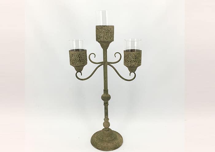 Immagine e commerce Candelabro 3 fiamme con vetro paravento verde antico alto 78 cm