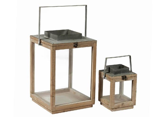 Immagine e commerce Serie 2 lanterne in legno naturale quadrate comignolo ampio cm 30-58