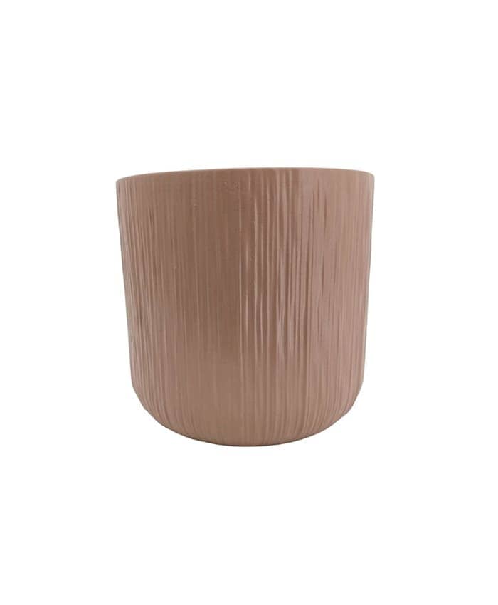 Immagine e commerce Cachepot ceramica tortora forma cilindro base tonda decoro righe cm 15 h14
