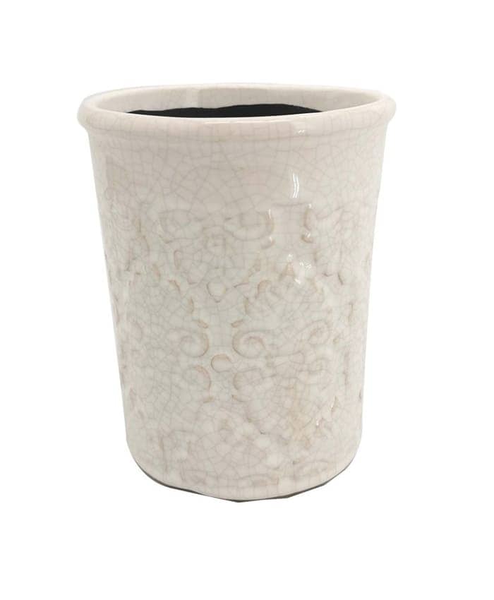 Immagine e commerce Vaso orchidea alto ceramica bianca crackle decoro floreale cm 13 h16