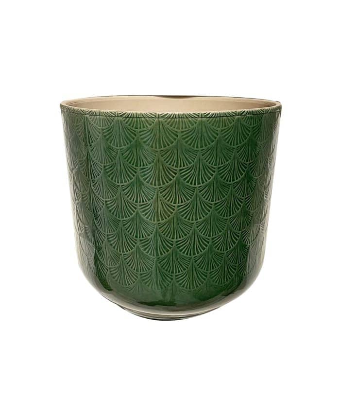 Immagine e commerce Cachepot ceramica verde scuro decoro foglia ginko cm 20 h18