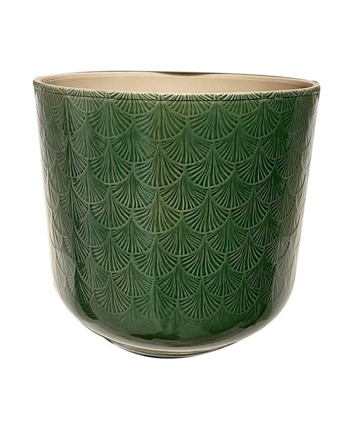 Immagine e commerce Cachepot ceramica verde scuro decoro foglia ginko cm 30 h28