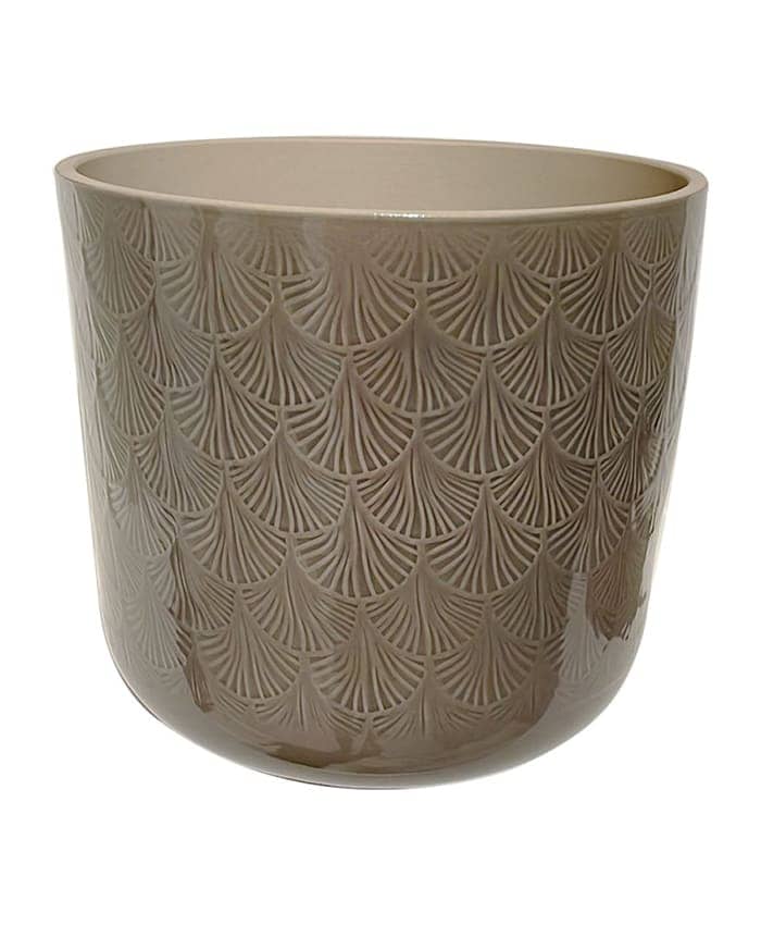 Immagine e commerce Cachepot ceramica tortora decoro foglia ginko cm 30 h28