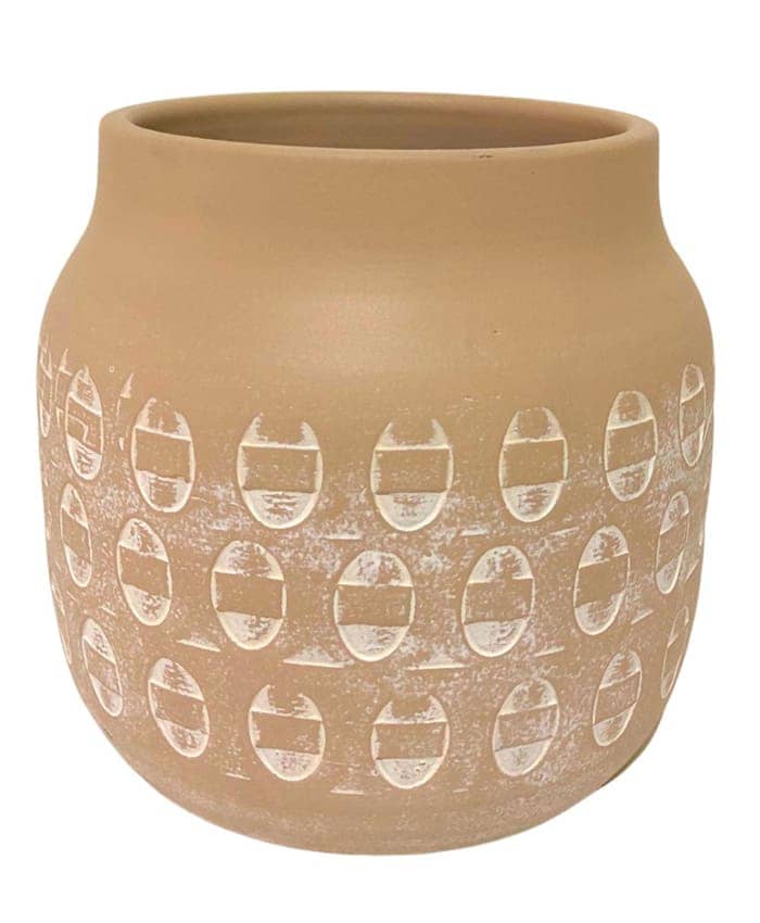 Immagine e commerce Vaso ceramica color cipria anticato decori geometrici cm 29 h26