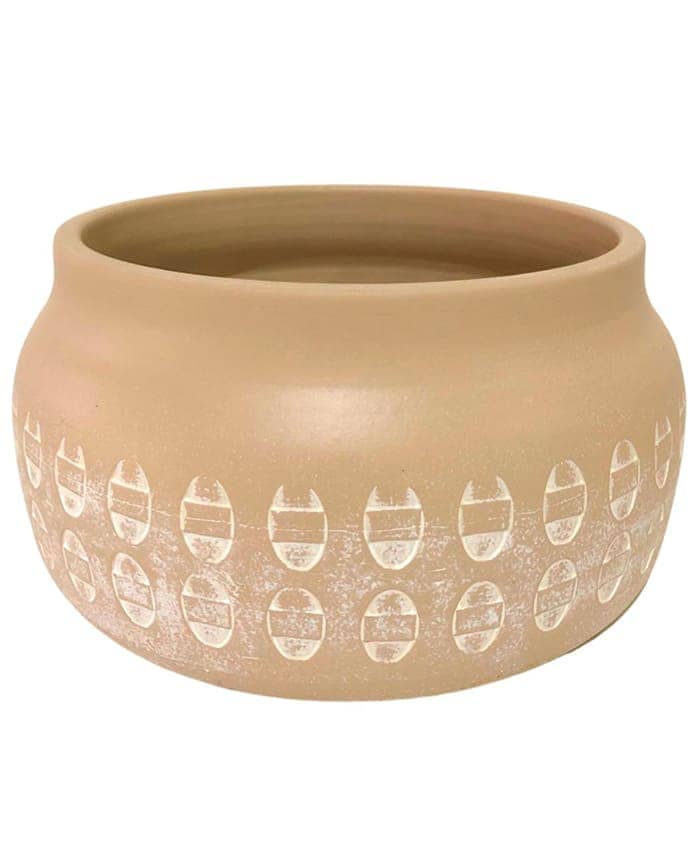 Immagine e commerce Ciotola ceramica color cipria anticato decori geometrici cm 34 h15