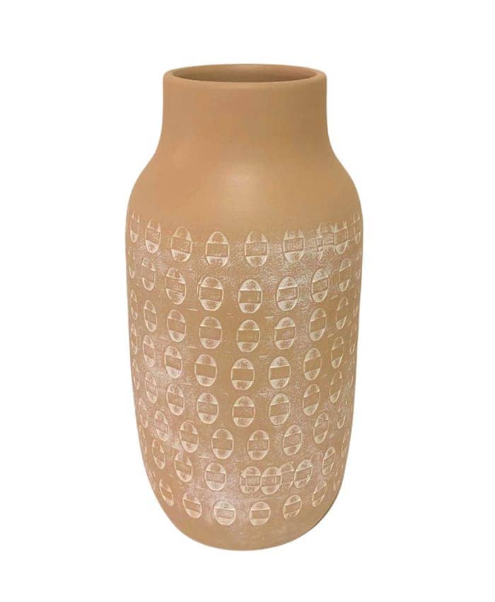 Immagine e commerce Vaso ceramica arredo color cipria anticato decori geometrici cm 22 h50