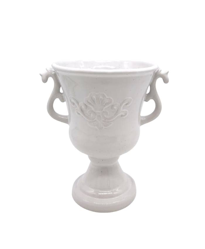 Immagine e commerce Calice ceramica bianca decoro floreale manici lavorati cm 9 h12