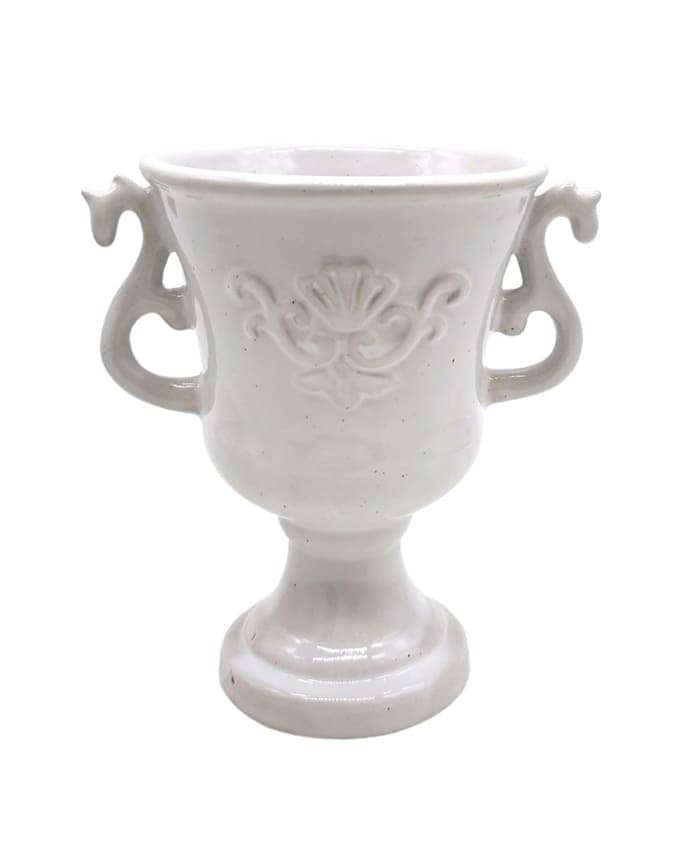 Immagine e commerce Calice ceramica bianca decoro floreale manici lavorati cm 16 h21