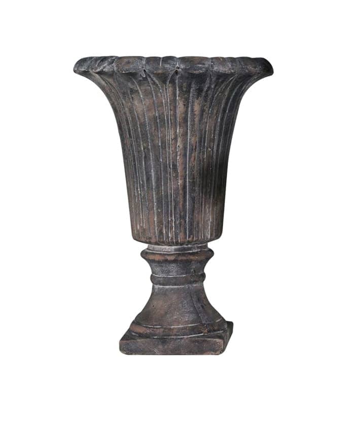 Immagine e commerce Vaso mediceo cemento scuro rigato piede quadro per addobbi floreali cm 19 h27
