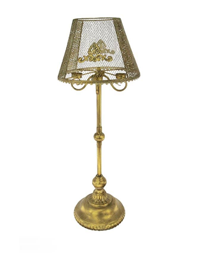 Immagine e commerce Lampada metallo oro per addobbi 4 fiamme stelo lungo paralume traforato cm 33 h88