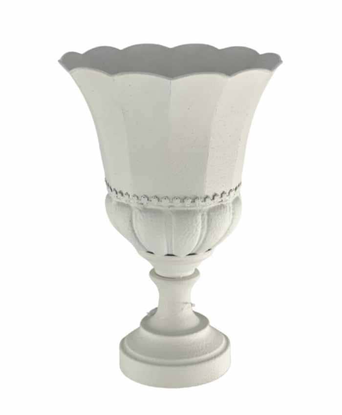 Immagine e commerce Calice grande decorativo baccellato metallo bianco orlo ondulato cm 31 h47