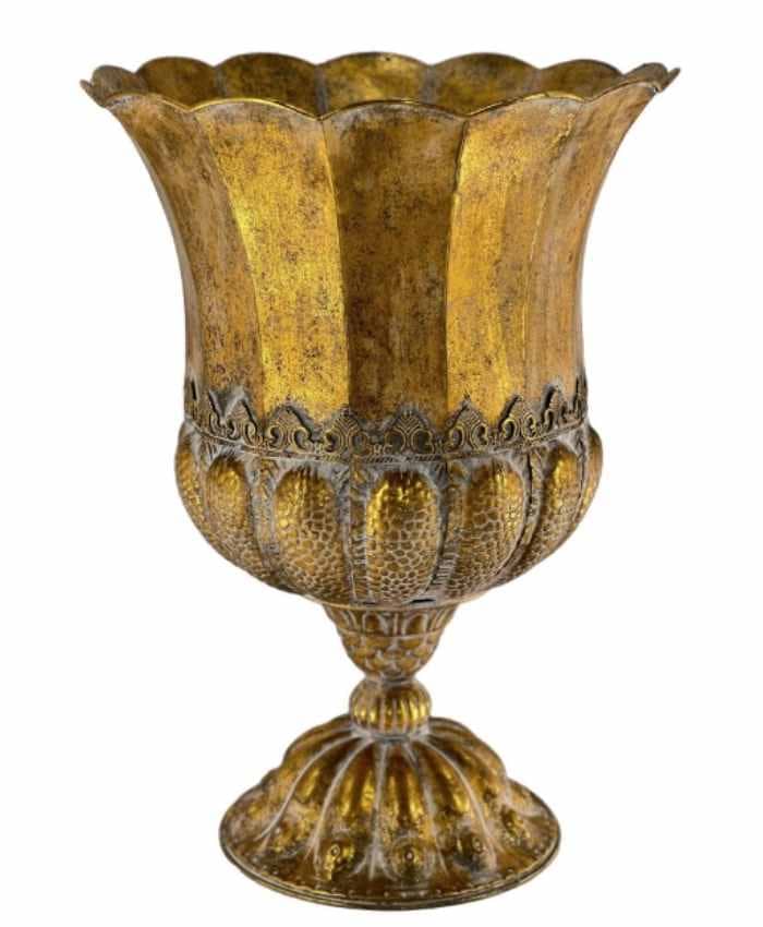 Immagine e commerce Calice grande decorativo baccellato metallo oro antico orlo ondulato cm 41 h59