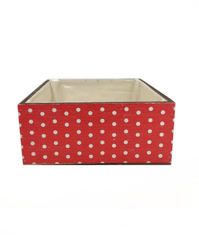 Immagine e commerce Cassetta legno portafiori quadrata rossa pois bianchi cm 21x21 h9