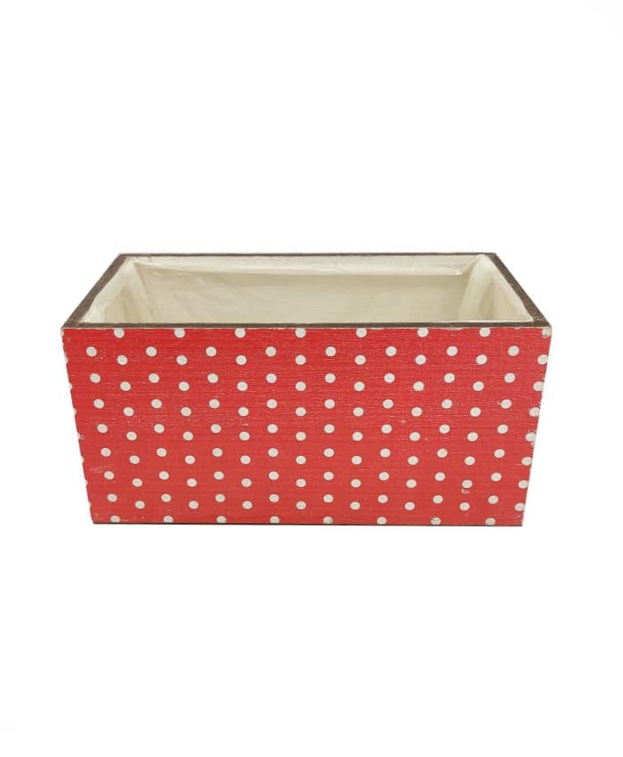 Immagine e commerce Cassetta legno portafiori rettangolare rossa pois bianchi cm 22x12 h12