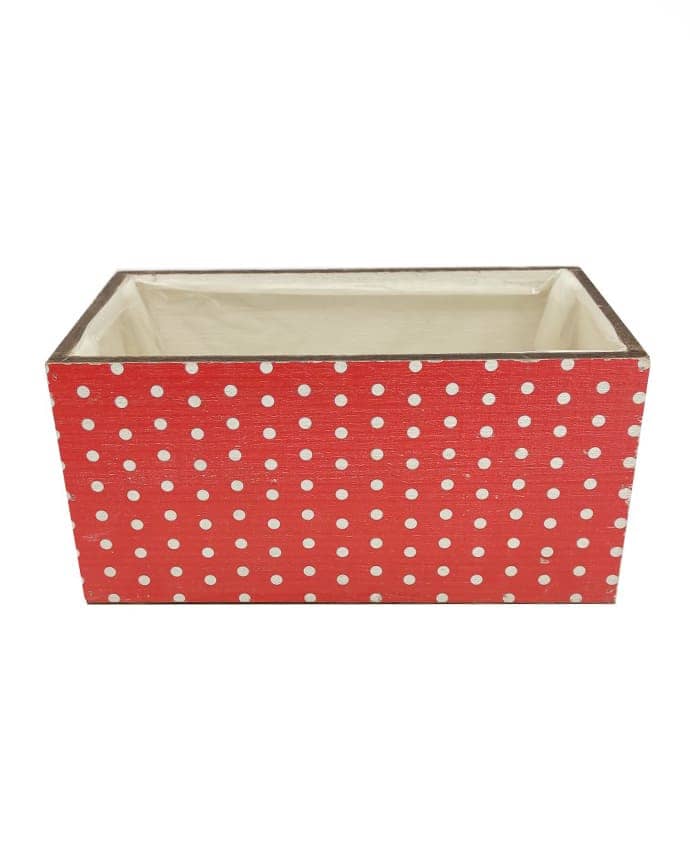 Immagine e commerce Cassetta legno portafiori rettangolare rossa pois bianchi cm 26x14 h13