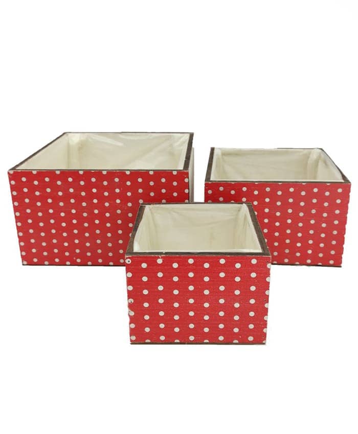 Immagine e commerce Serie 3 cassette portafiori quadrate rosse pois bianchi cm 15-20-25