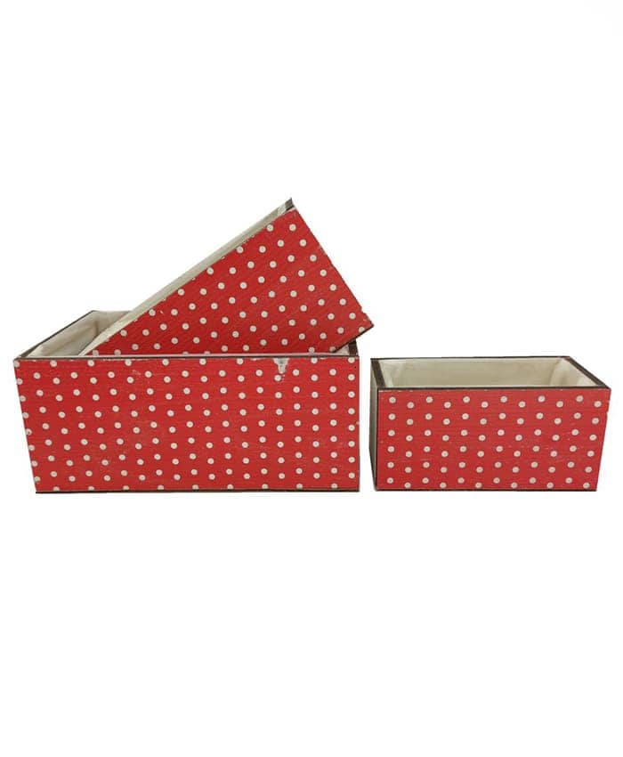 Immagine e commerce Serie 3 cassette portafiori rettangolari rosse pois bianchi cm 22-26-30