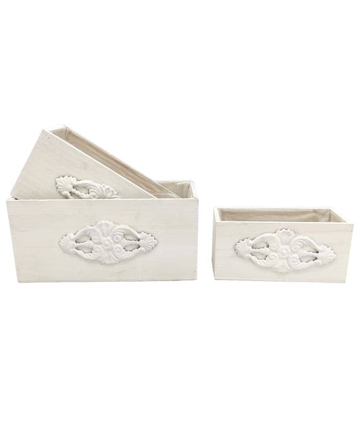 Immagine e commerce Serie 3 cassette di legno decorate colore bianco cm 21-25-30