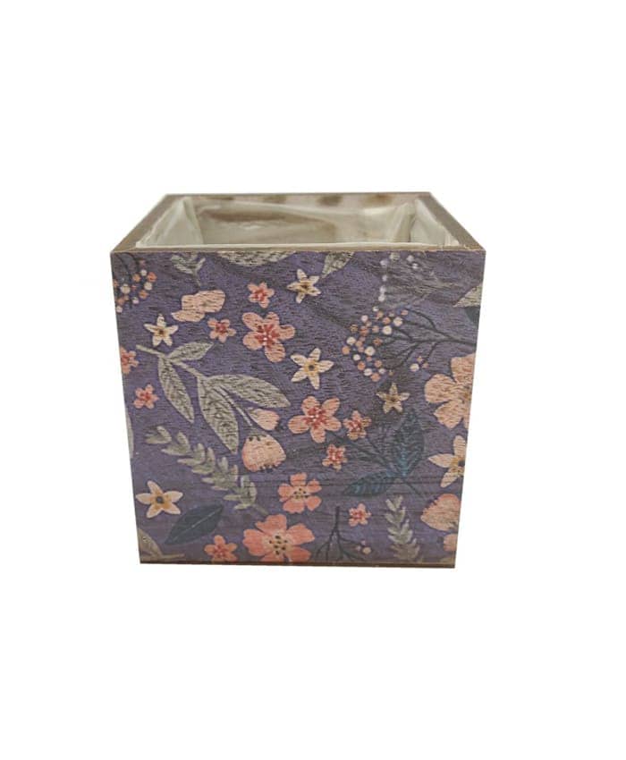 Immagine e commerce Cassetta legno portafiori quadrata blu decoro floreale cm 12x12 h12