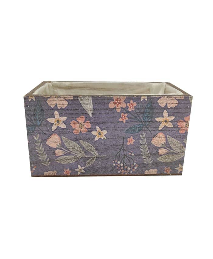 Immagine e commerce Cassetta legno portafiori rettangolare blu decoro floreale cm 20x10 h10