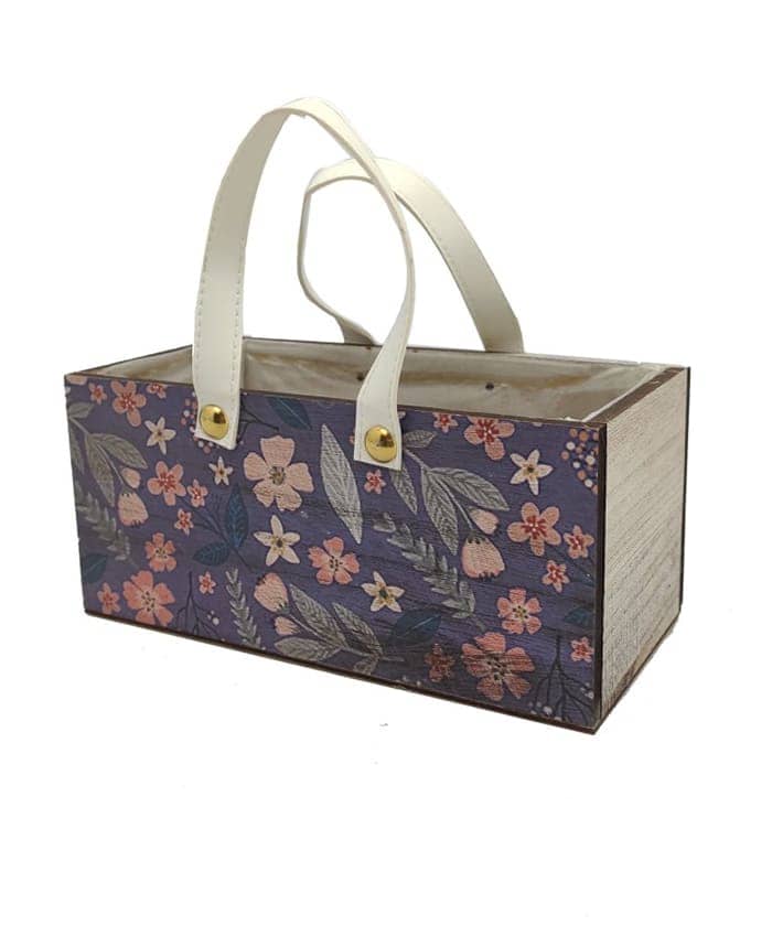 Immagine e commerce Cassetta portafiori rettangolare blu decoro floreale forma borsetta cm 26x13 h12