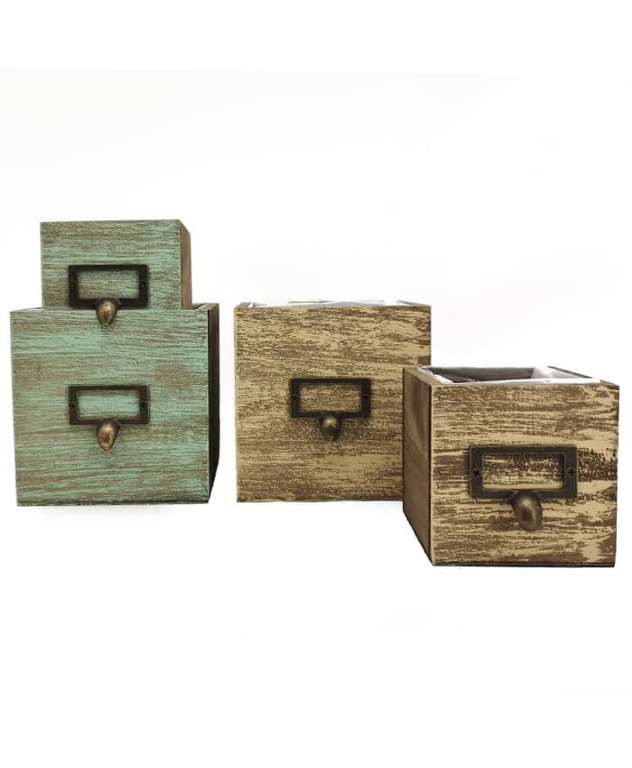Immagine e commerce Serie 2 cassetti quadrati legno vintage bicolore pomello ferro cm 10-14