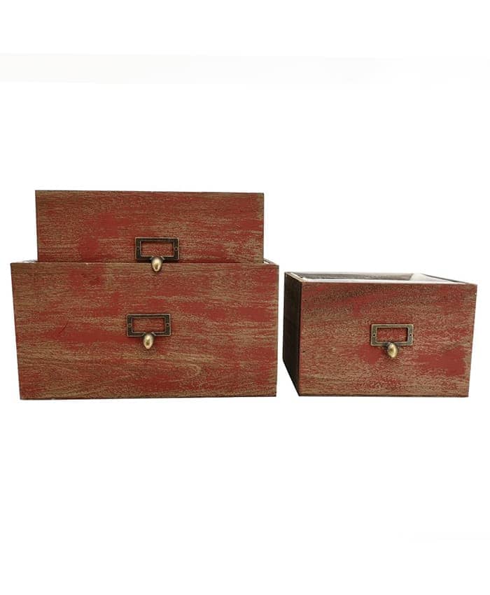 Immagine e commerce Serie 3 Cassetti rettangolari legno vintage rosso pomello ferro cm 24-30-35