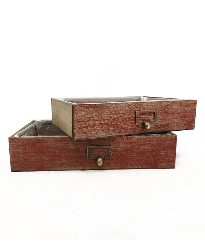 Immagine e commerce Serie 3 Vassoi rettangolari legno vintage rosso pomello ferro cm 32-38