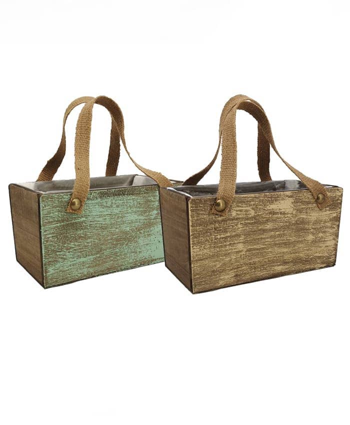Immagine e commerce Cassetta legno vintage rettagolare colori verde marrone manici juta cm 24x13 h12