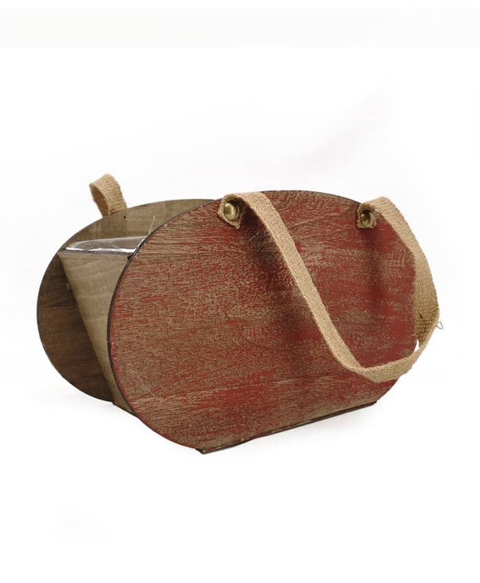 Immagine e commerce Cassetta legno vintage ovale colore rosso manici juta cm 24x13 h12
